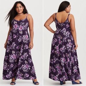Torrid Purple Floral Challis Trapeze Maxi Dress Size 5x